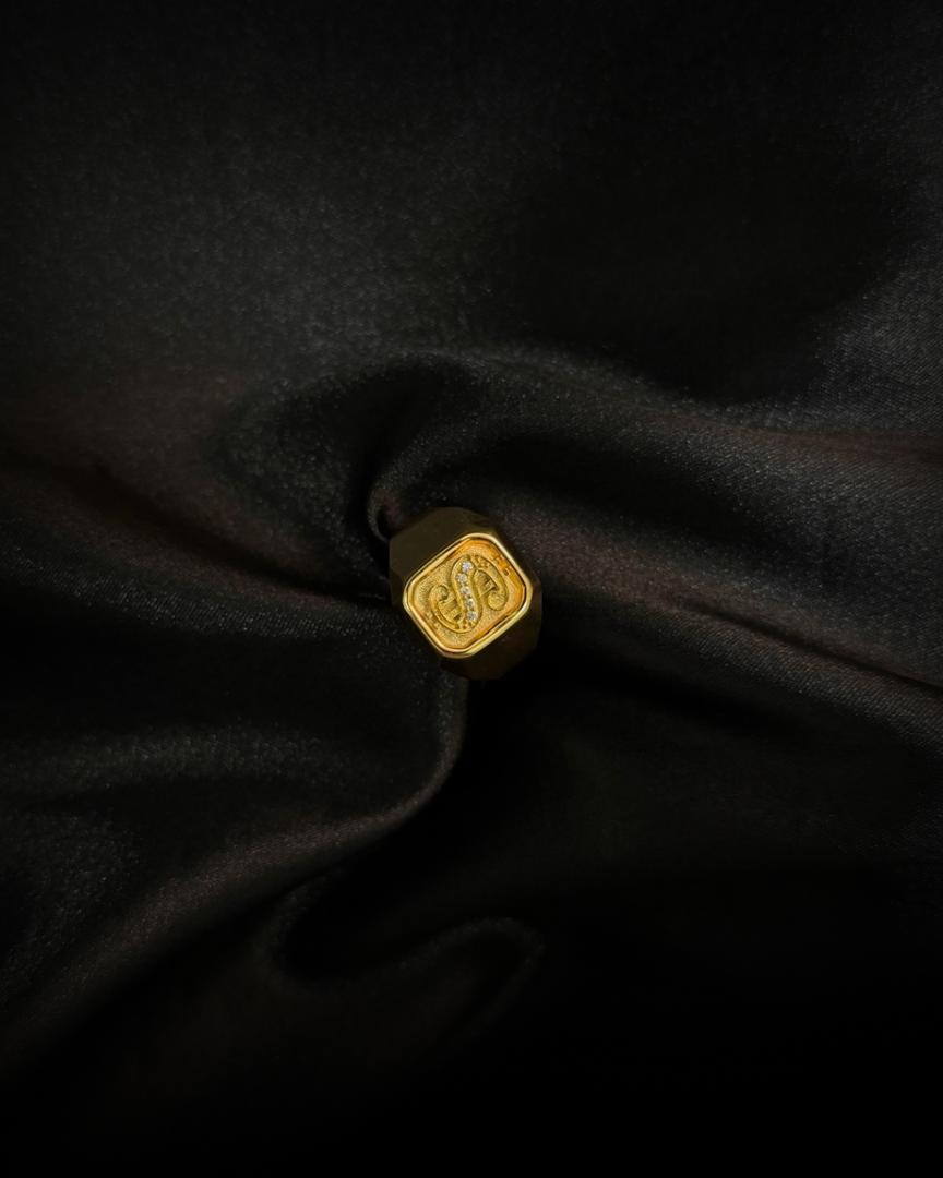 Anillo Con Inicial S en Oro 18k